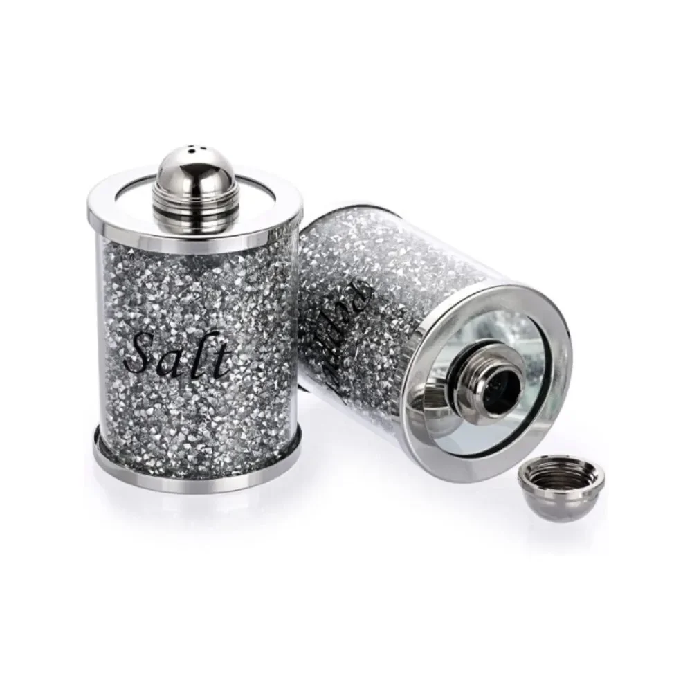 Crushed Diamond Salt and Pepper Shakers With Tray - Picture 3 of 5